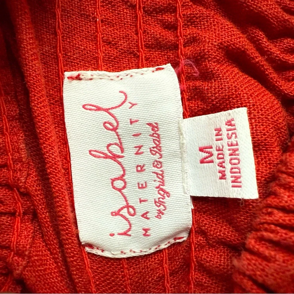 Isabel Maternity Linen Dress Womens Medium Red Smocked Puff Sleeve Knee Length